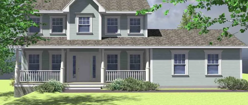 A rendered model of a gray blue home