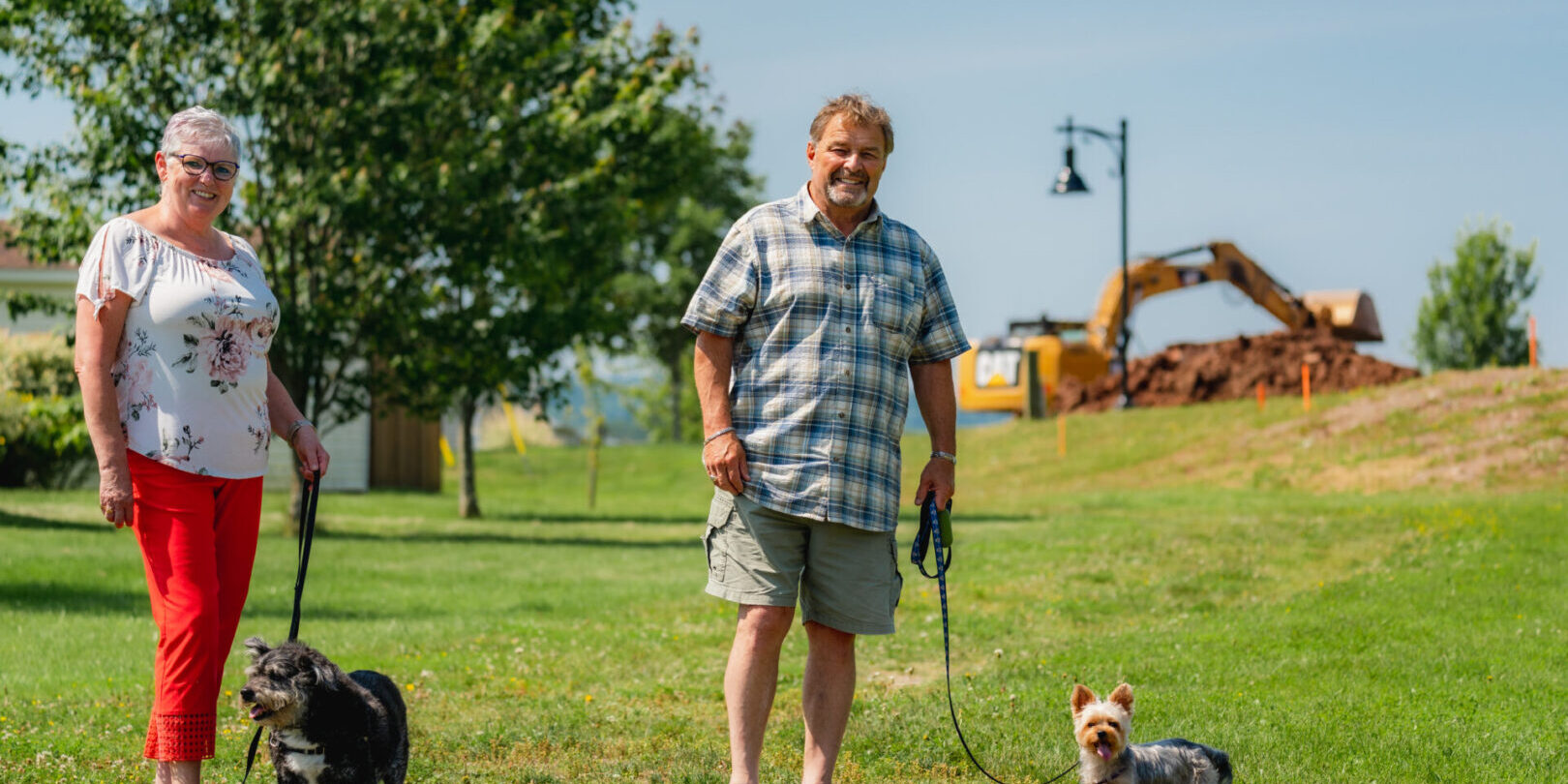 Residents walking dogs